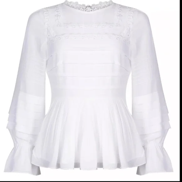 Ted Baker Women's Roobee Pintuck Detailing Long Sleeve Top - White sz 3 US 8 - Picture 2 of 11